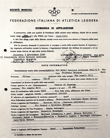 1969 | Affiliazione Fidal