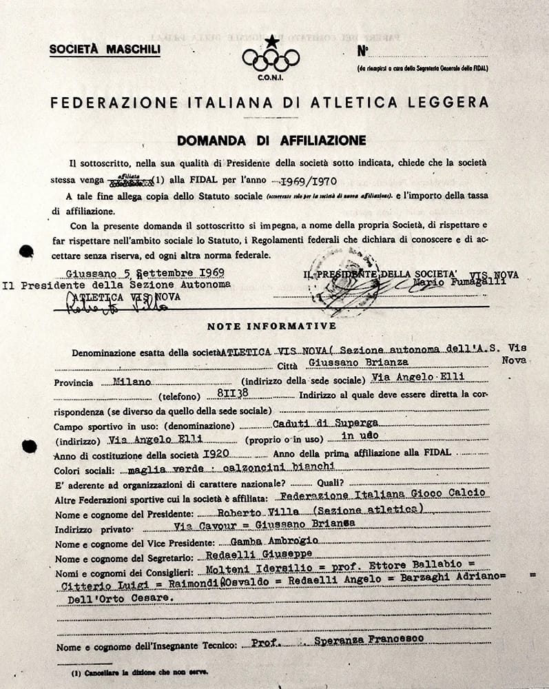 1969 | Affiliazione Fidal